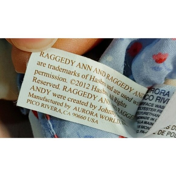 Raggedy Ann Doll by Aurora 12” Hasbro 2012 Cloth Blue Check Dress - Picture 6 of 6